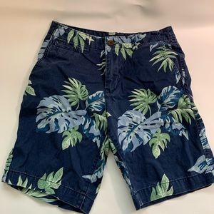 American Eagle Outfitters Size 28 Hawaiian Print Chino Shorts Blue Leaf Cotton